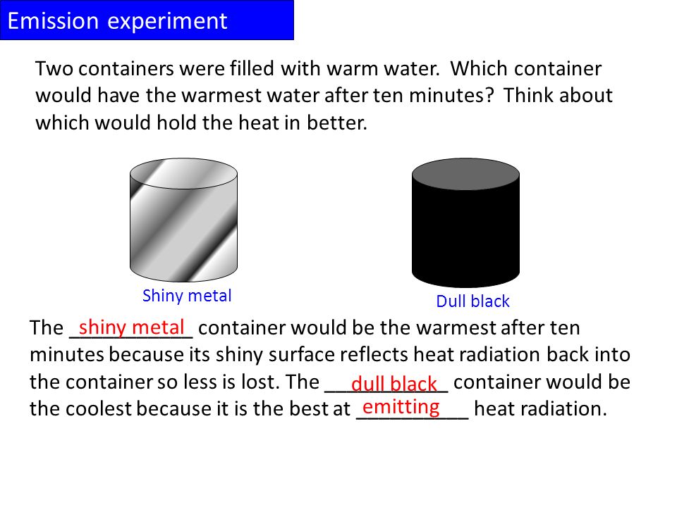 Emission experiment Two containers were filled with warm water.