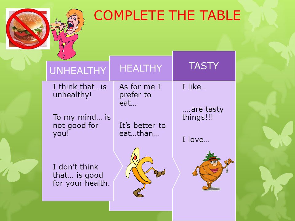 COMPLETE THE TABLE I like… ….are tasty things!!.