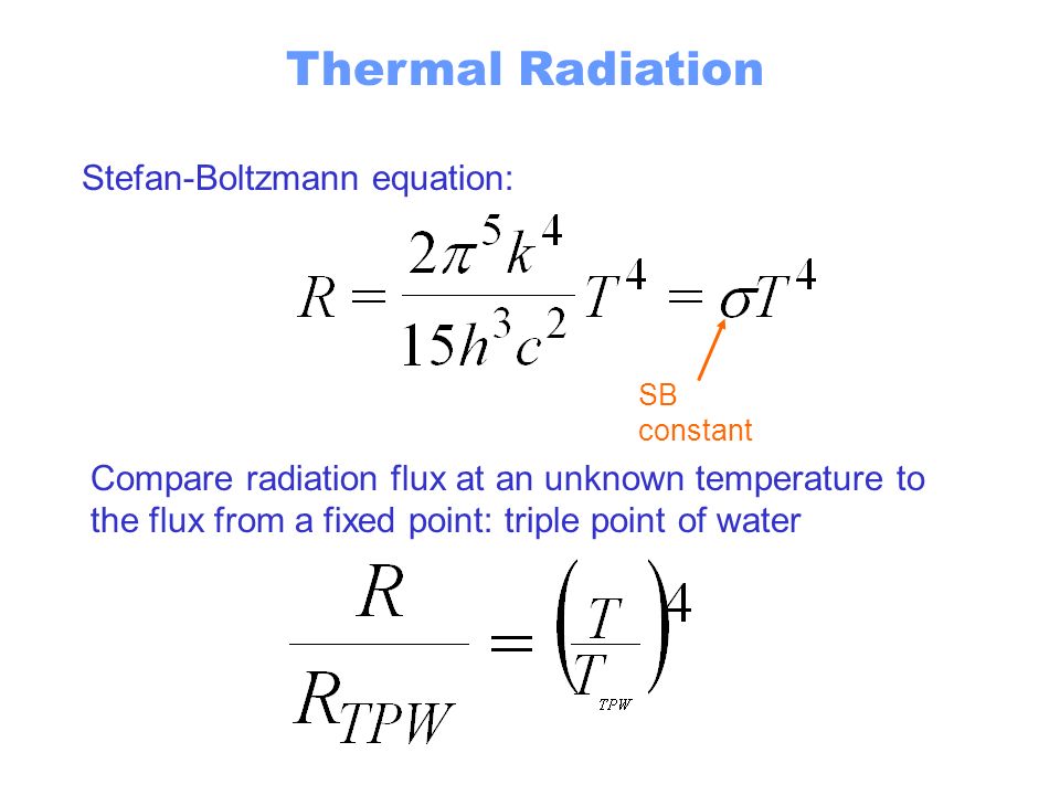 Stefan-Boltzmann equation: Thermal Radiation Compare radiation flux at an unknown temperature to the flux from a fixed point: triple point of water SB constant