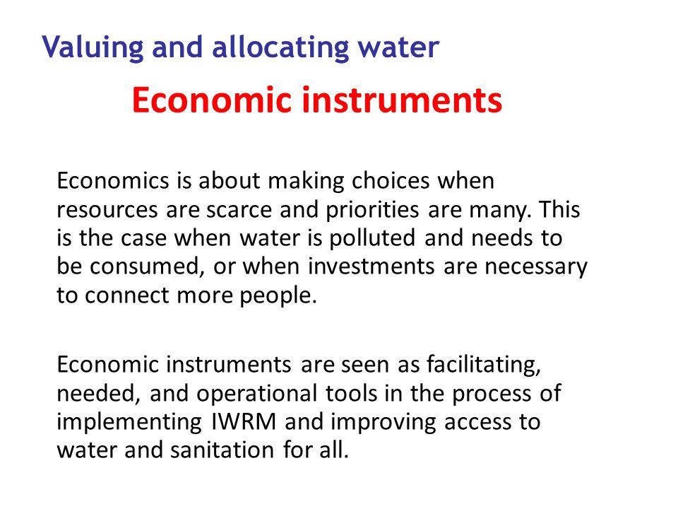 Economic instruments Economics is about making choices when resources are scarce and priorities are many.