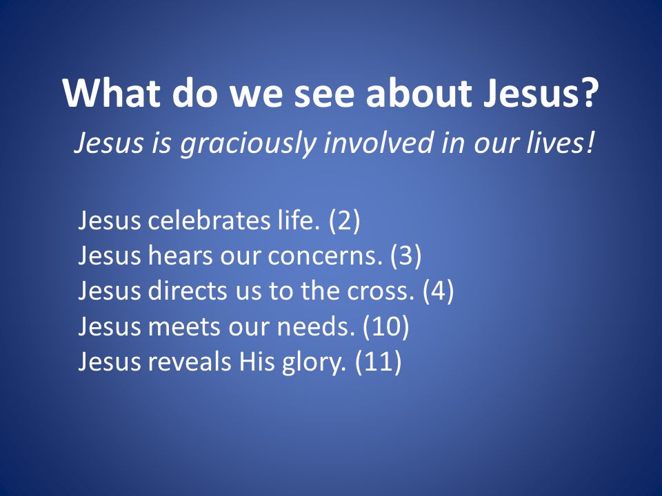 What do we see about Jesus. Jesus is graciously involved in our lives.