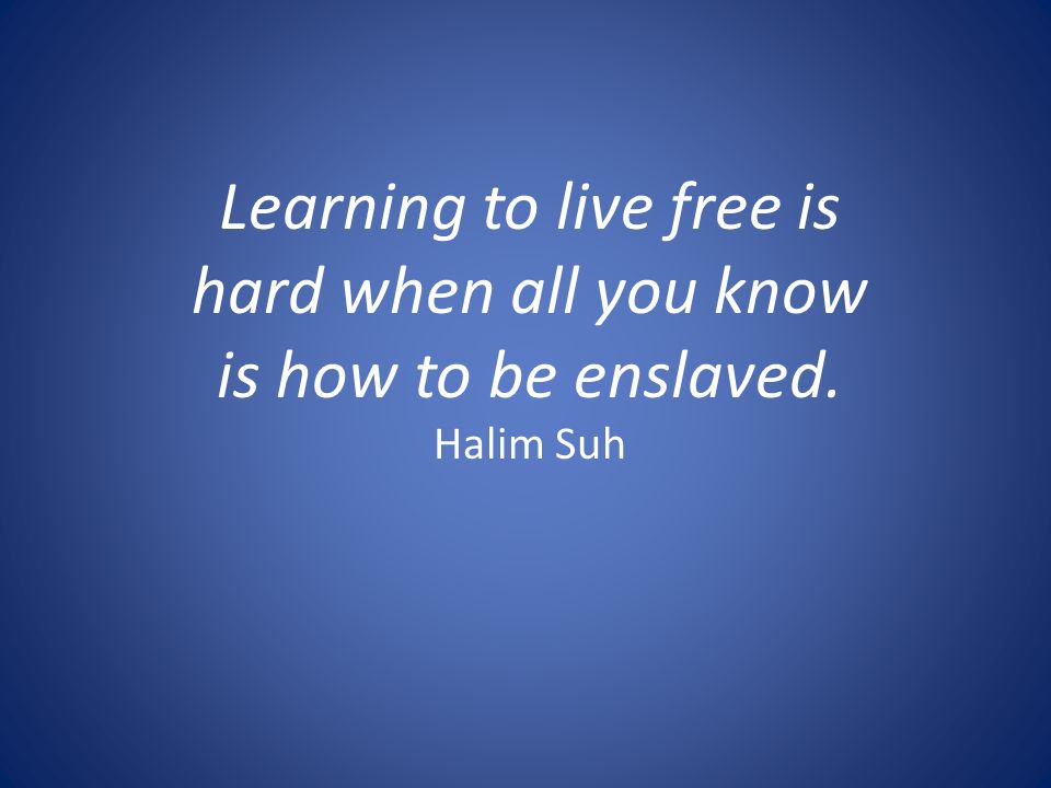 Learning to live free is hard when all you know is how to be enslaved. Halim Suh