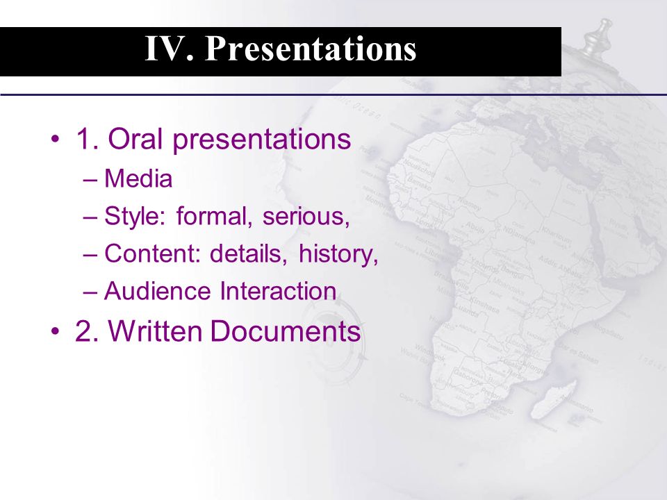 IV. Presentations 1.