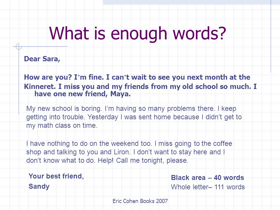 Eric Cohen Books 2007 What is enough words. Dear Sara, How are you.