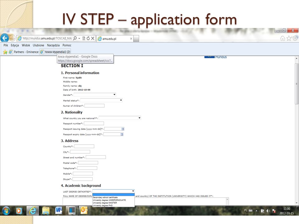 IV STEP – application form.