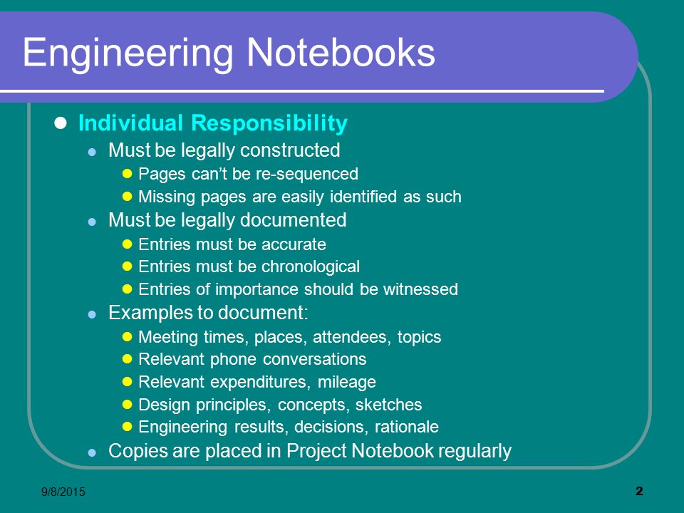 9/8/ IENG 464 / 465 Senior Design Engineering Notebook Maintenance 