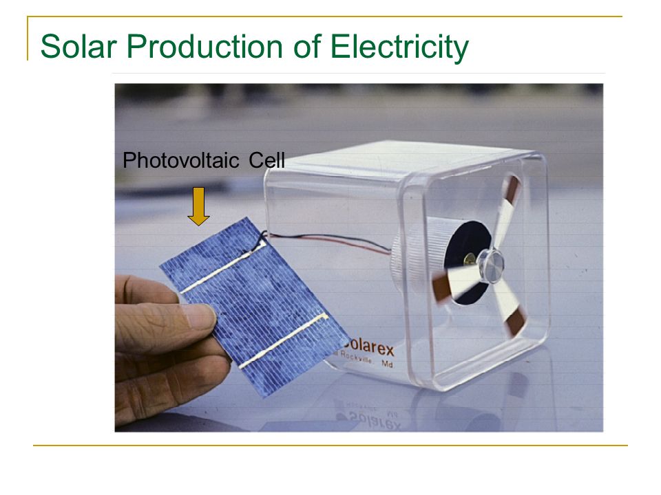 Solar Production of Electricity Photovoltaic Cell