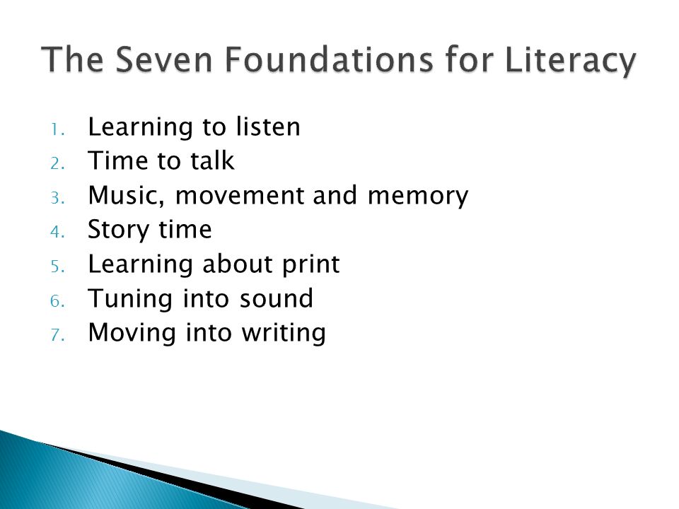 1. Learning to listen 2. Time to talk 3. Music, movement and memory 4.