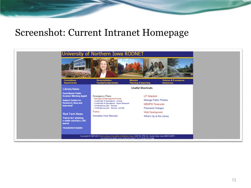 Screenshot: Current Intranet Homepage 13