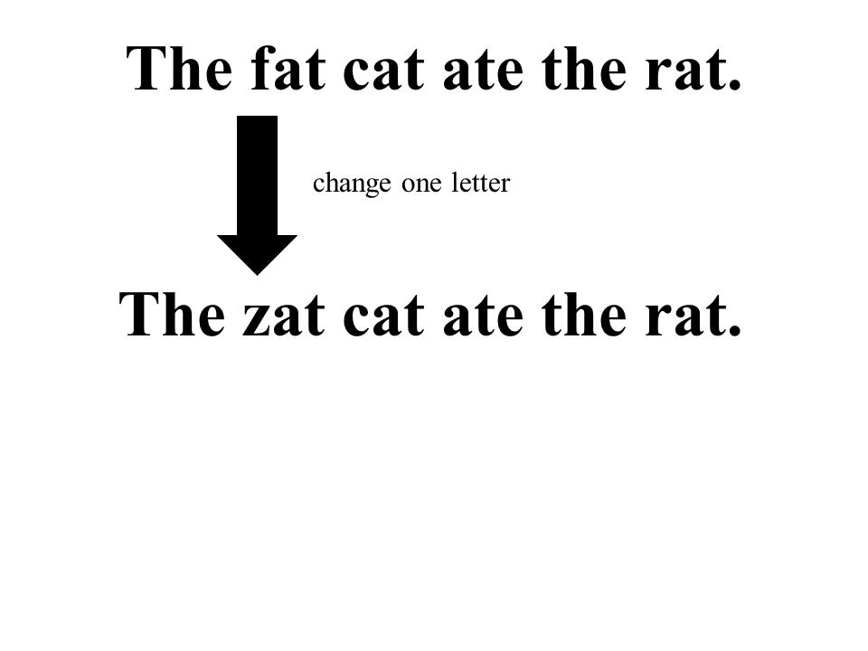The fat cat ate the rat. change one letter The zat cat ate the rat.