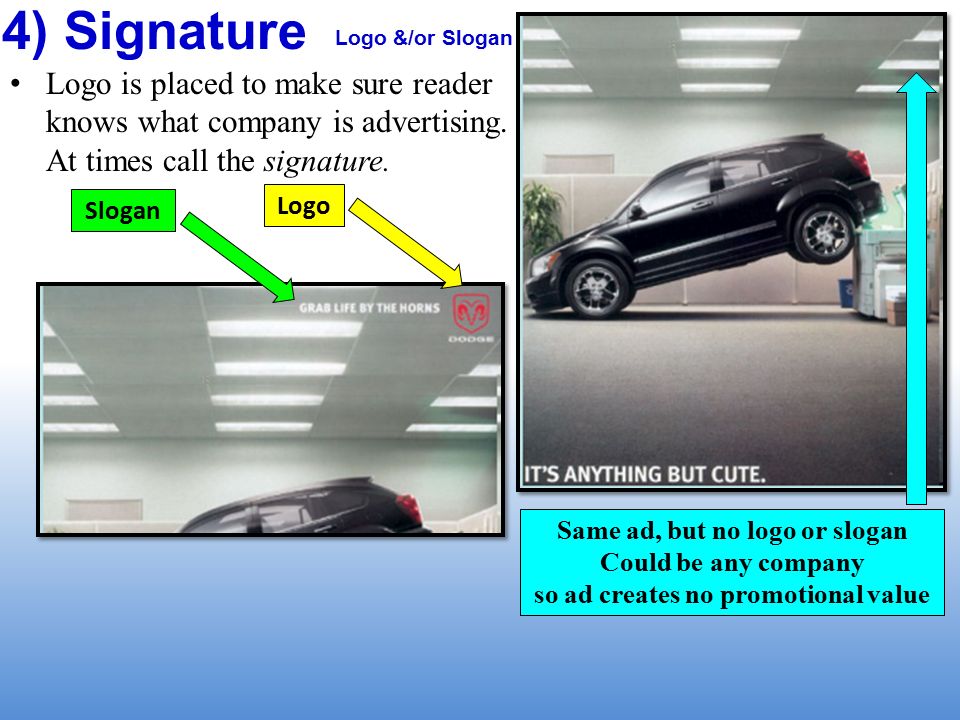 4) Signature Logo is placed to make sure reader knows what company is advertising.