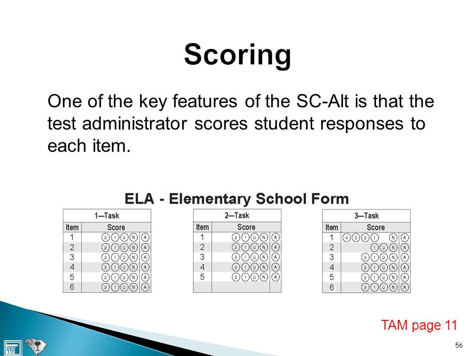 One of the key features of the SC-Alt is that the test administrator scores student responses to each item.