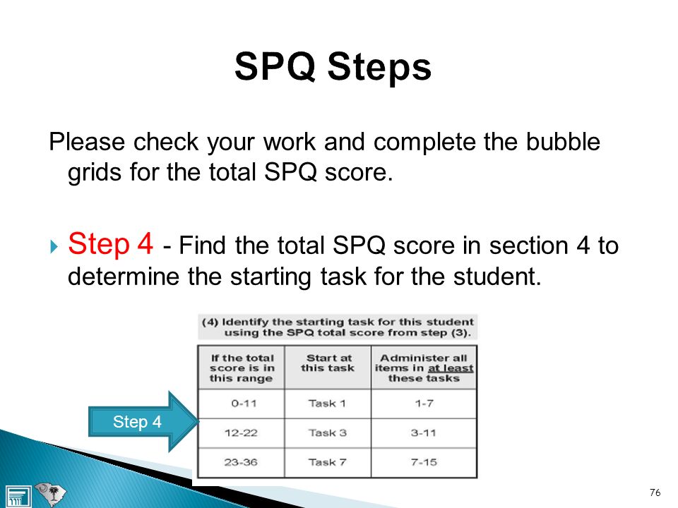 Please check your work and complete the bubble grids for the total SPQ score.