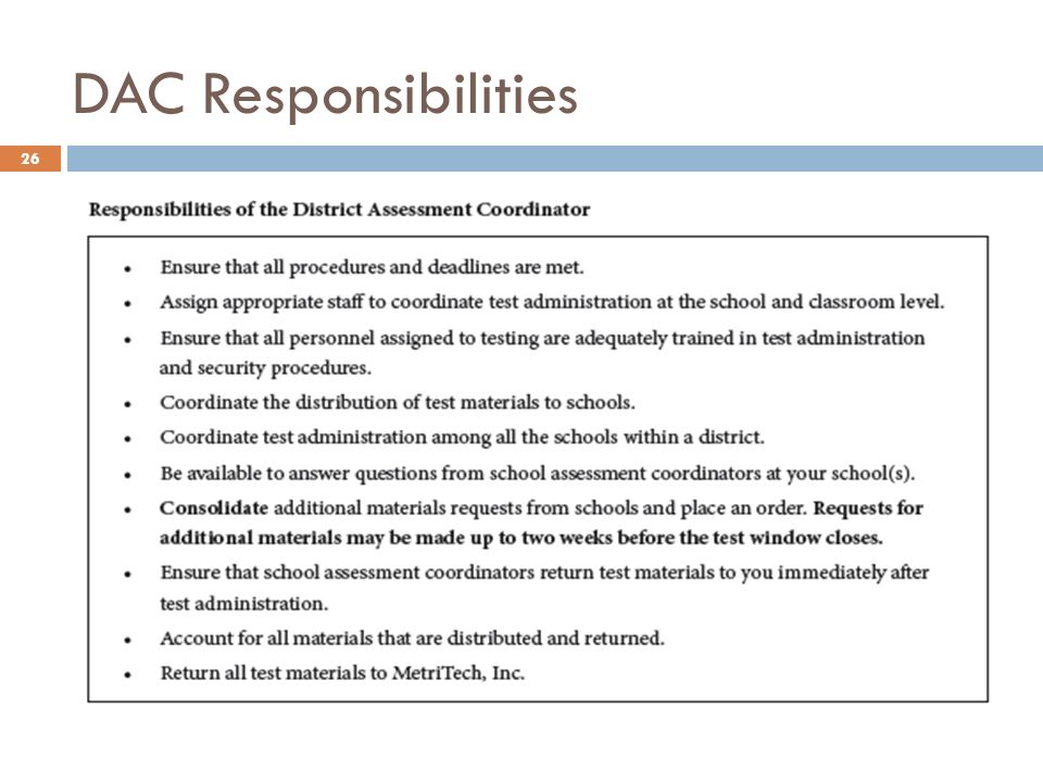 DAC Responsibilities 26