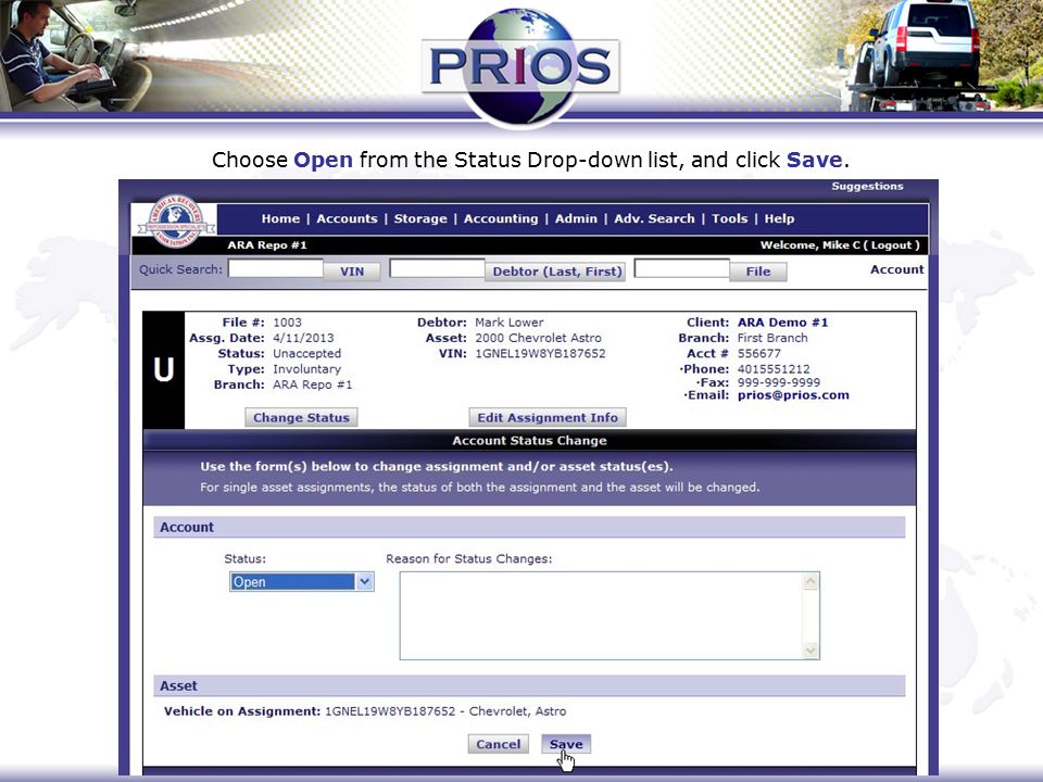 Choose Open from the Status Drop-down list, and click Save.