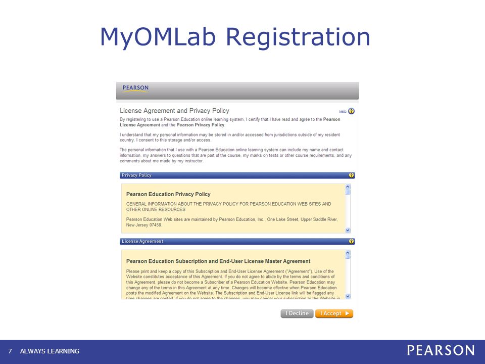 ALWAYS LEARNING7 MyOMLab Registration
