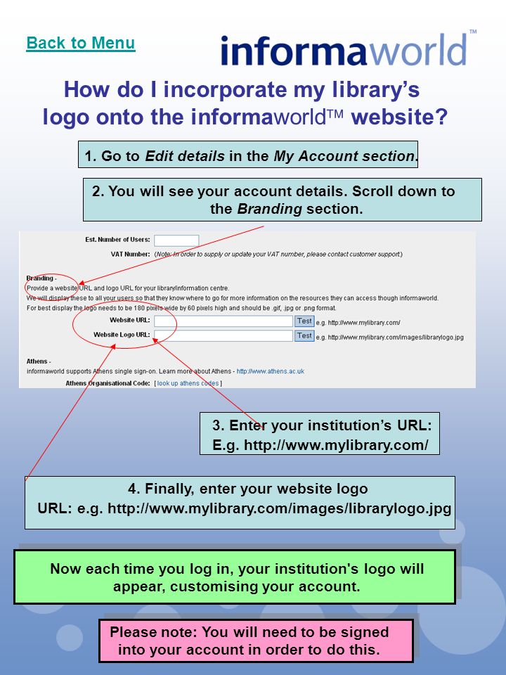 How do I incorporate my library’s logo onto the informaworld  website.