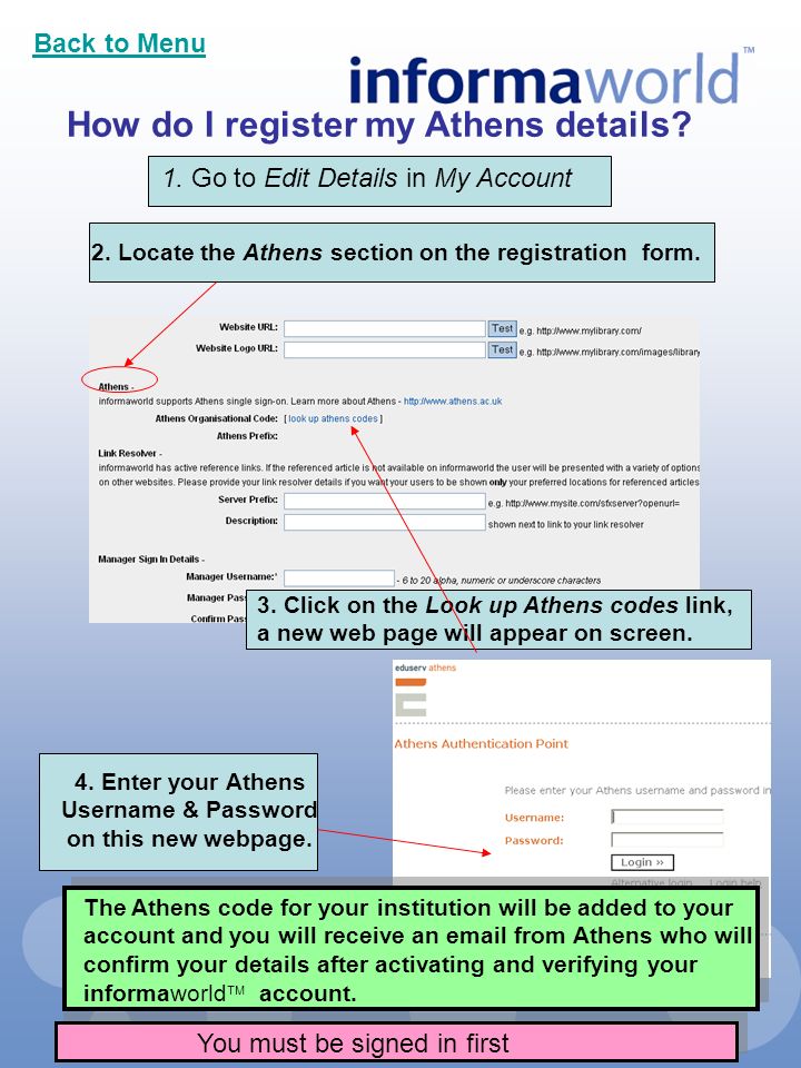 2. Locate the Athens section on the registration form.