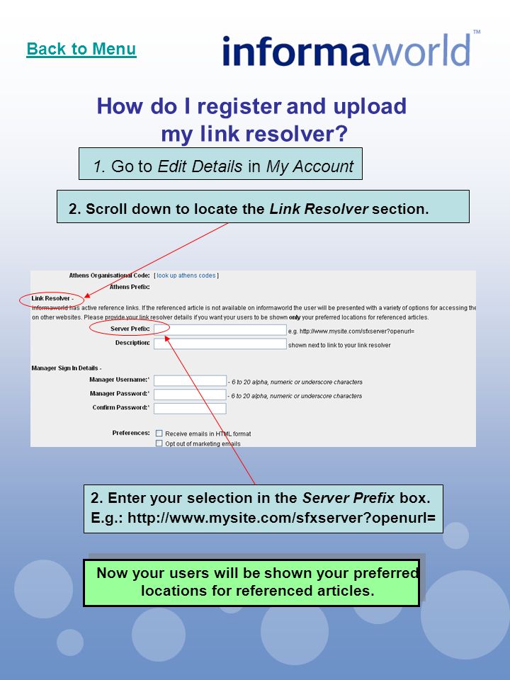How do I register and upload my link resolver. 2.
