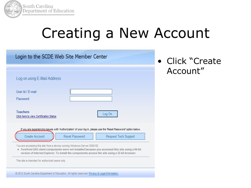Creating a New Account Click Create Account