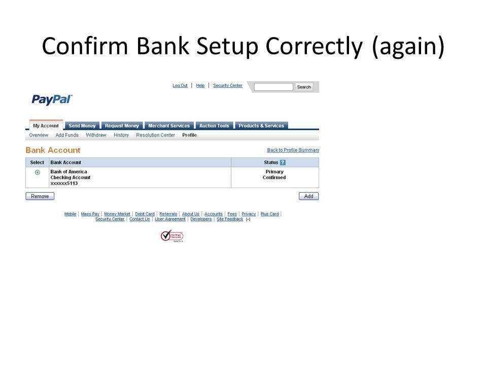 Confirm Bank Setup Correctly (again)
