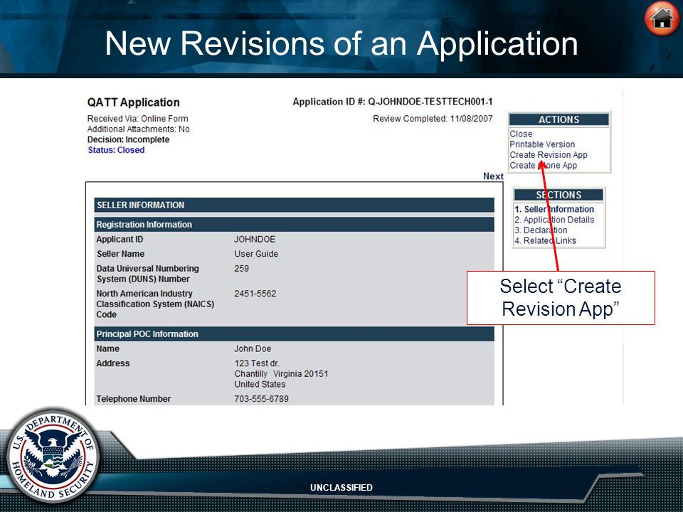 UNCLASSIFIED New Revisions of an Application Select Create Revision App