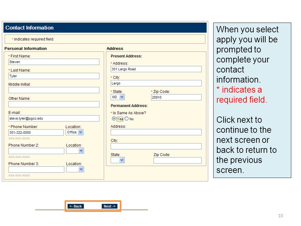 When you select apply you will be prompted to complete your contact information.