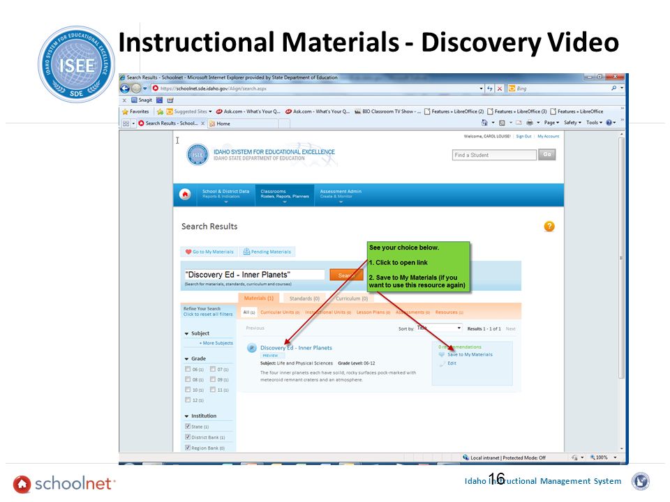 Idaho Instructional Management System Instructional Materials - Discovery Video 16
