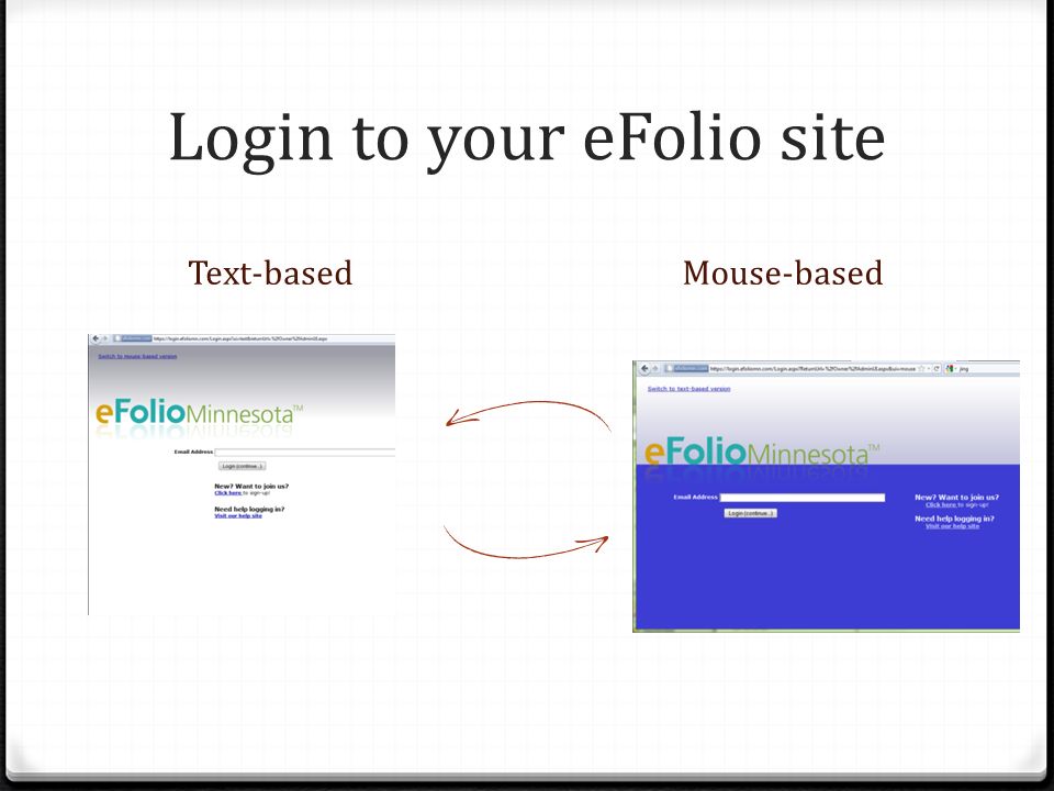 Login to your eFolio site Text-basedMouse-based