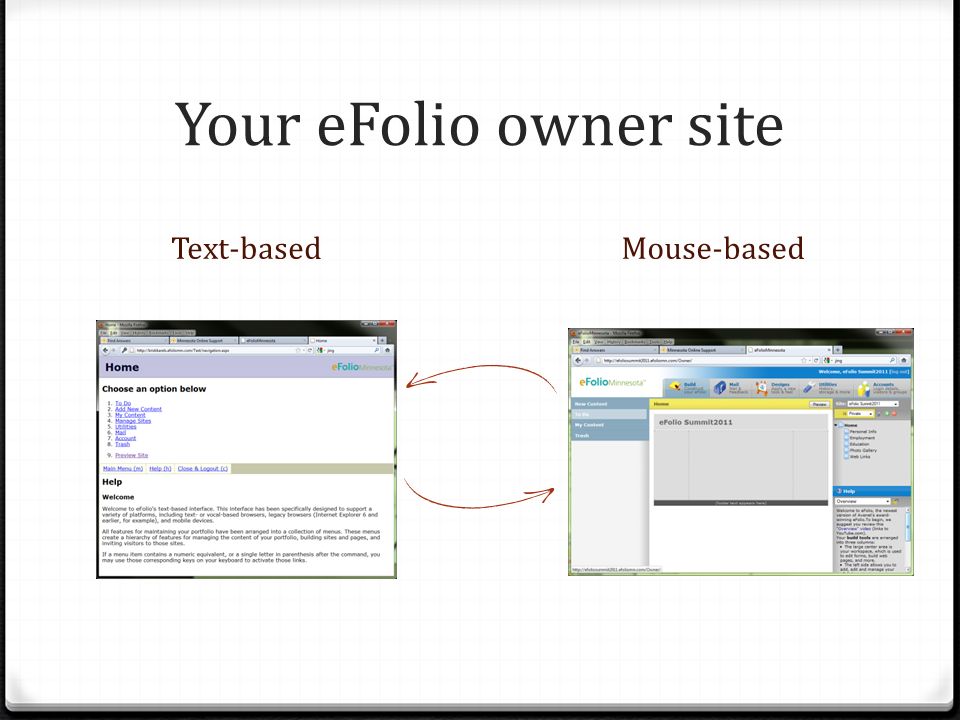 Your eFolio owner site Text-basedMouse-based