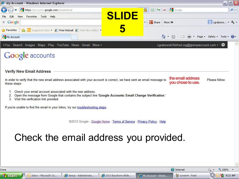 Check the  address you provided. SLIDE 5