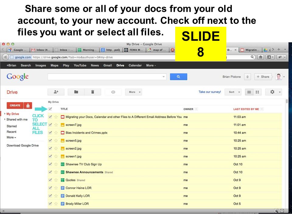 Share some or all of your docs from your old account, to your new account.