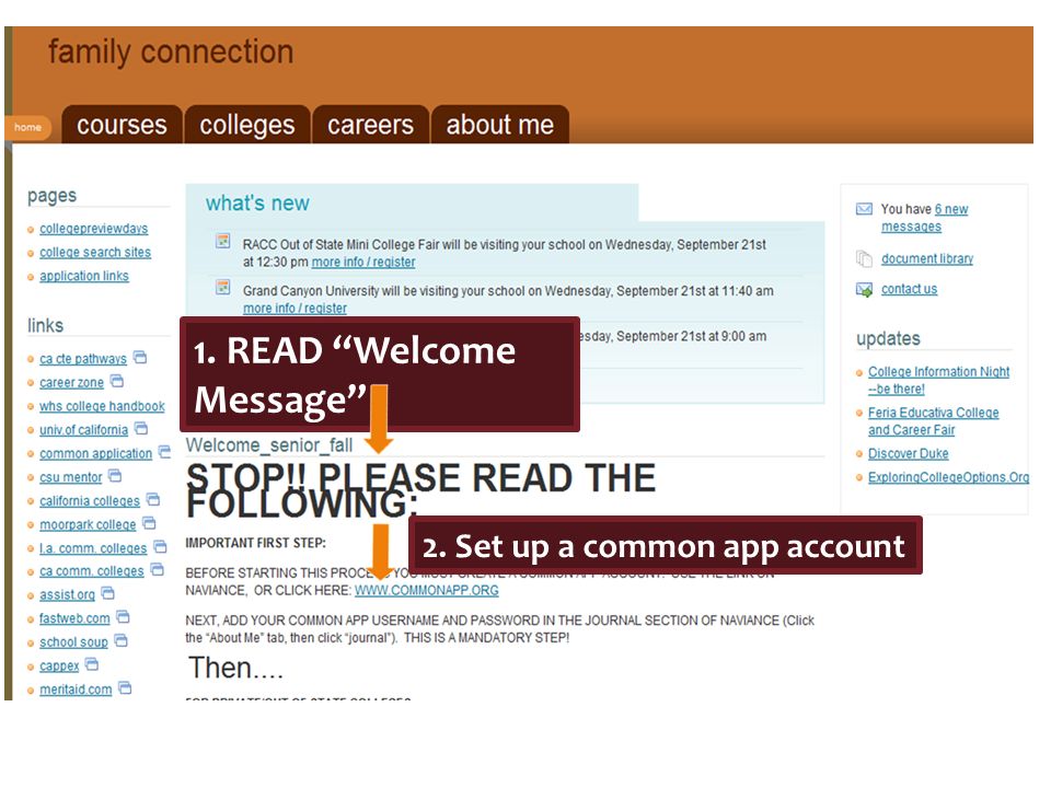2. Set up a common app account 1. READ Welcome Message
