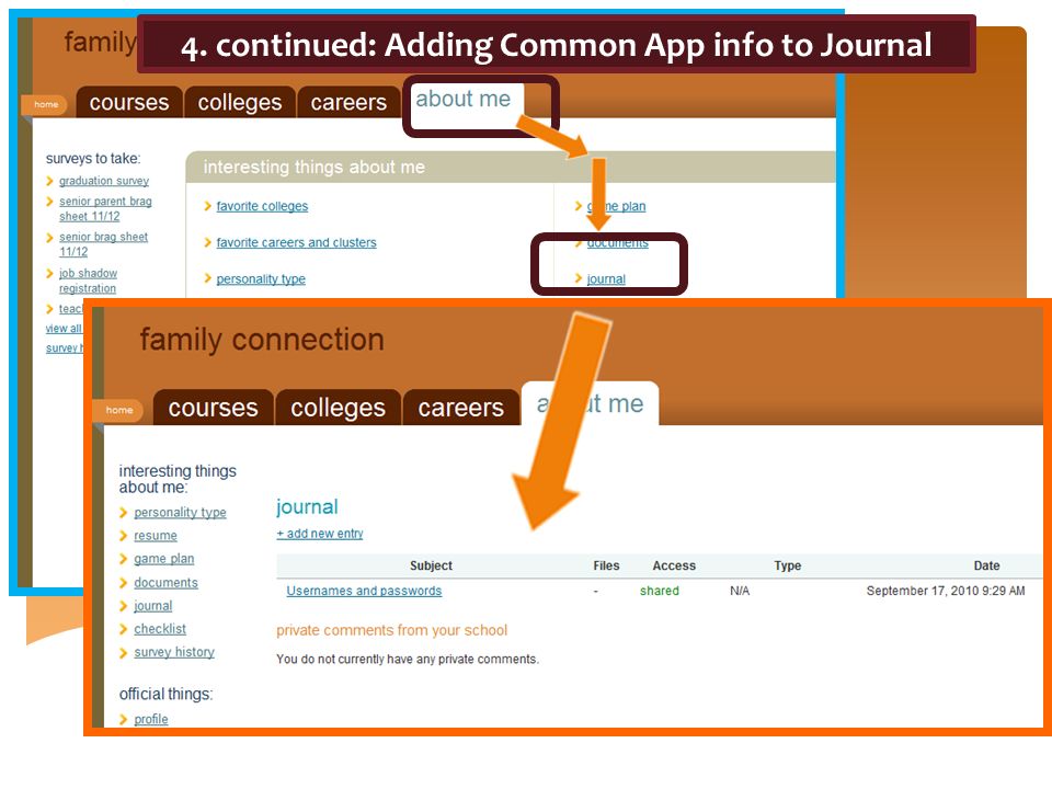 4. continued: Adding Common App info to Journal