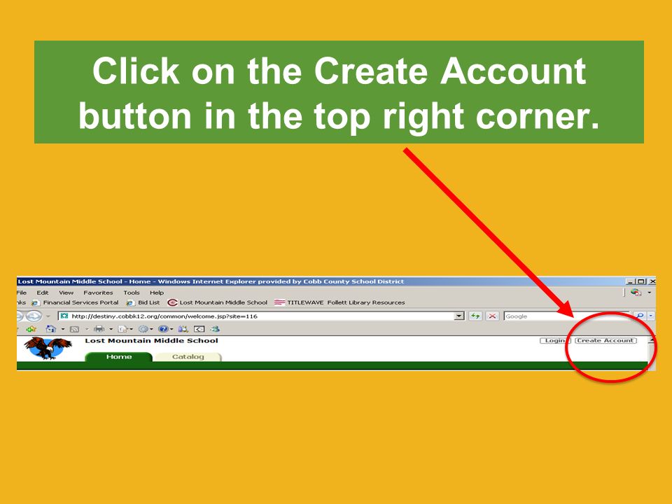 Click on the Create Account button in the top right corner.
