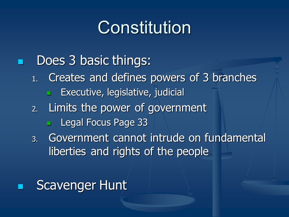 Constitution Does 3 basic things: Does 3 basic things: 1.