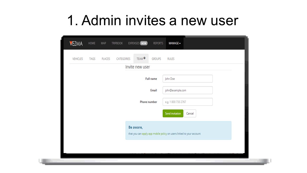 1. Admin invites a new user