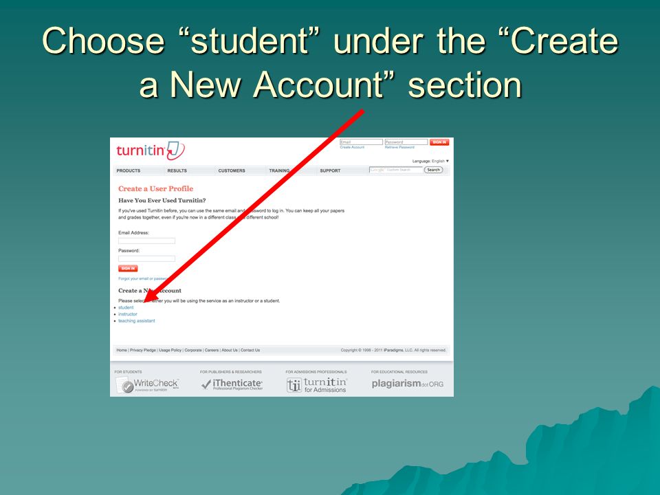 Choose student under the Create a New Account section