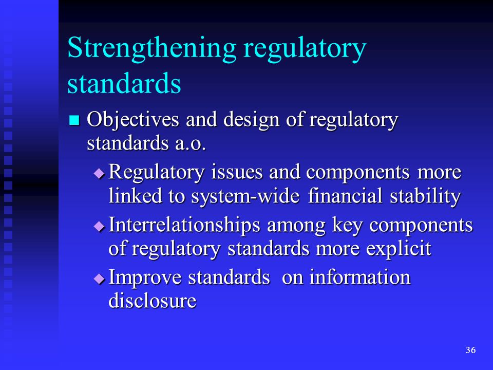 36 Strengthening regulatory standards Objectives and design of regulatory standards a.o.