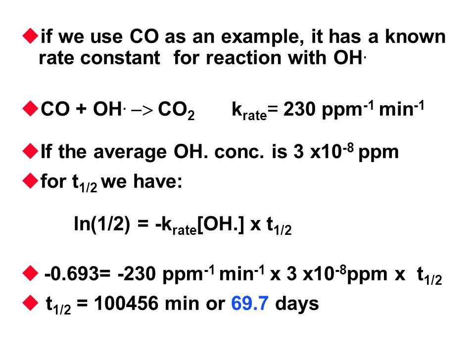  if we use CO as an example, it has a known rate constant for reaction with OH.