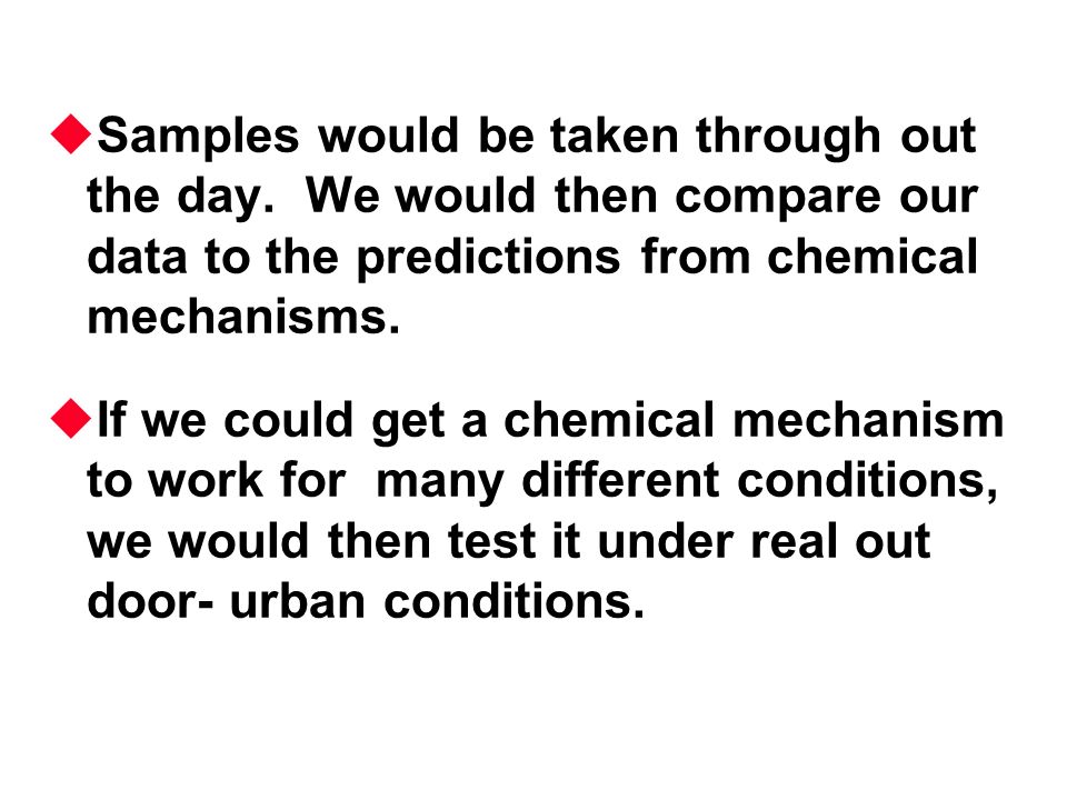  Samples would be taken through out the day.