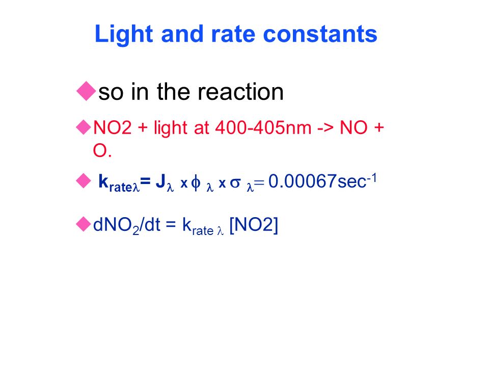 Light and rate constants uso in the reaction uNO2 + light at nm -> NO + O.