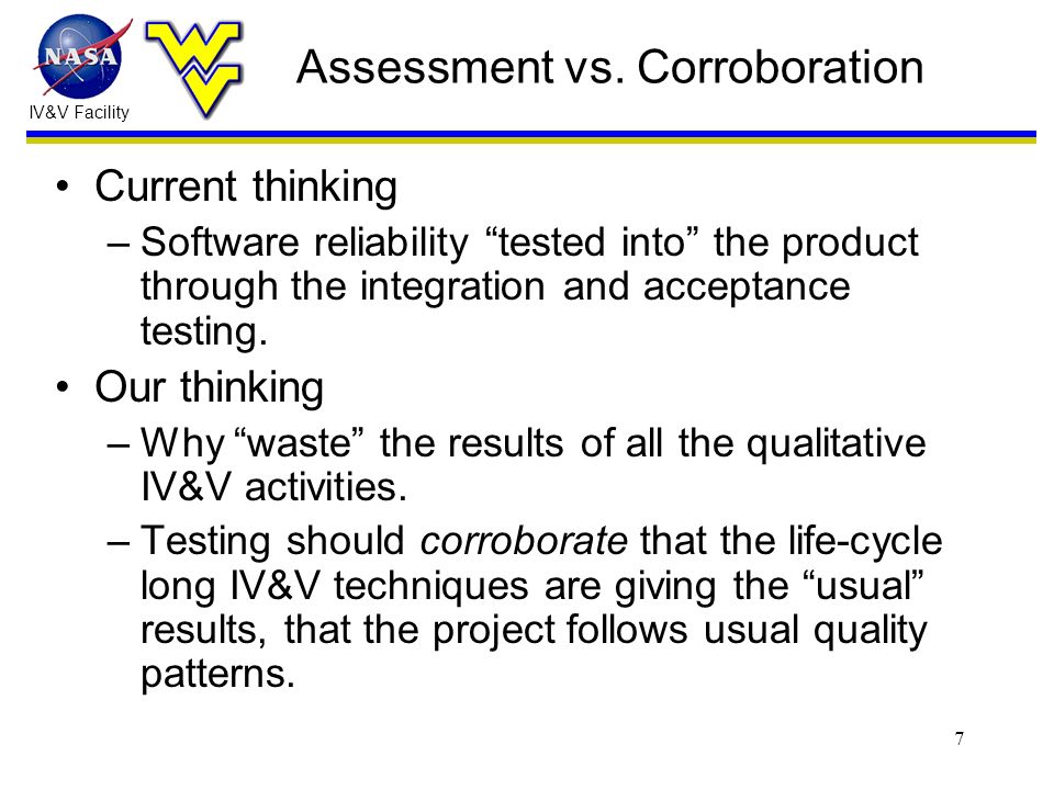IV&V Facility 7 Assessment vs.