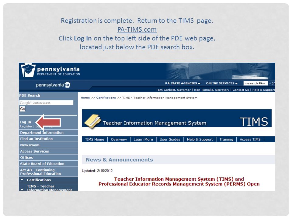 Registration is complete. Return to the TIMS page.