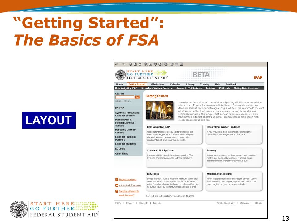 13 Getting Started : The Basics of FSA LAYOUT