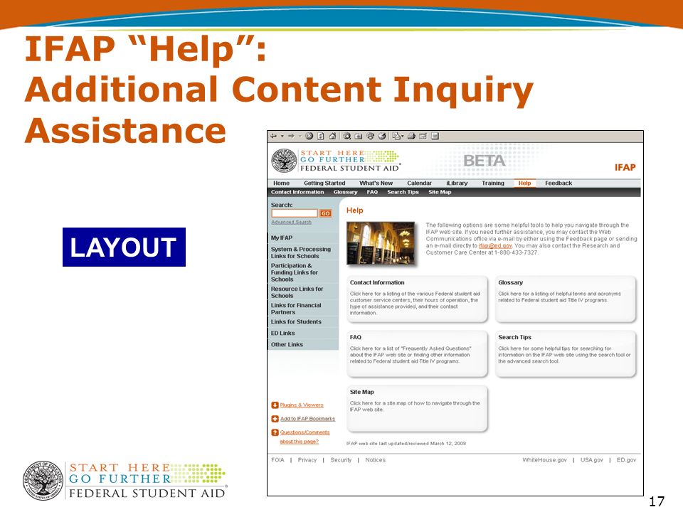 17 IFAP Help : Additional Content Inquiry Assistance LAYOUT