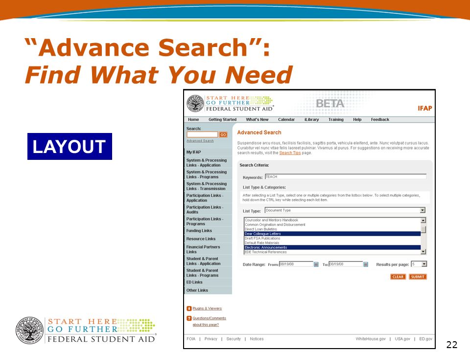 22 Advance Search : Find What You Need LAYOUT
