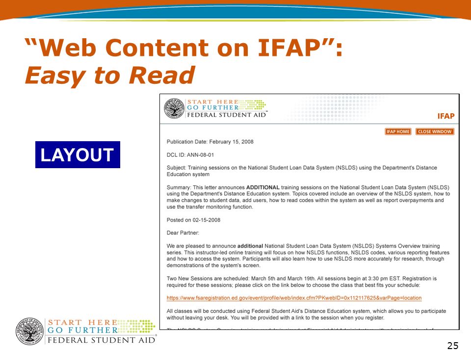 25 Web Content on IFAP : Easy to Read LAYOUT