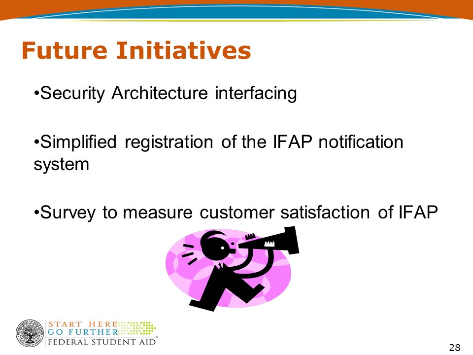 28 Future Initiatives Security Architecture interfacing Simplified registration of the IFAP notification system Survey to measure customer satisfaction of IFAP