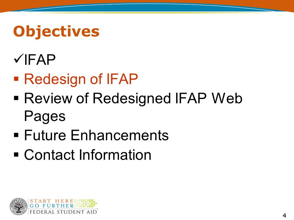 44 Objectives IFAP  Redesign of IFAP  Review of Redesigned IFAP Web Pages  Future Enhancements  Contact Information
